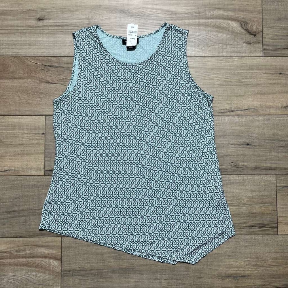 Nue Options Womens Asymmetrical Hem Printed Tank Top Size Large Green Mint Black